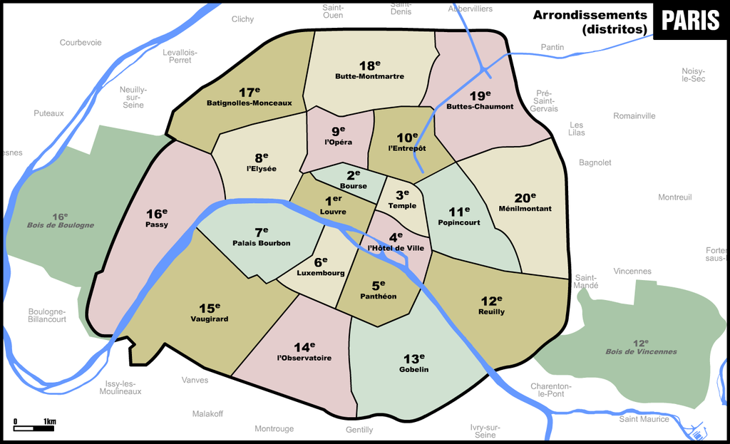 Map of 20 arrondissements Paris