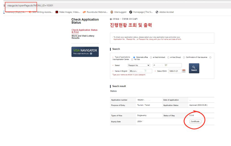 korea visa certificate download